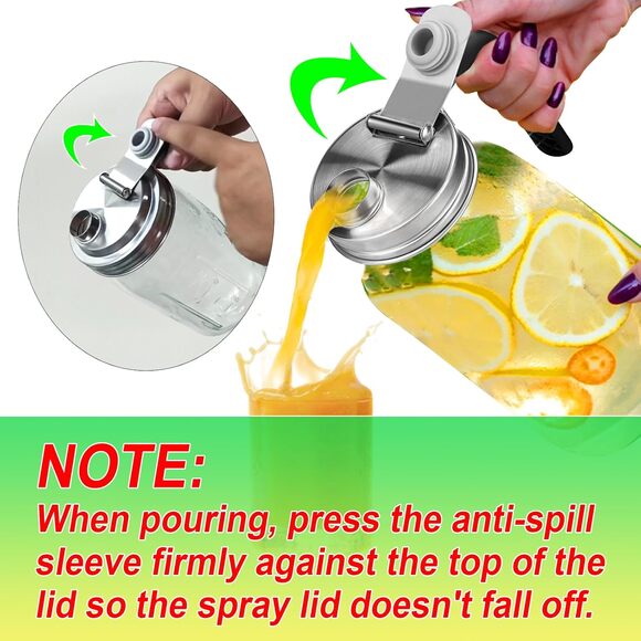 Amazon Mason Jar Pour Spout Stainless Steel Wide Mouth Spout Flip Cap Lids Set 2 - Picture 5 of 8